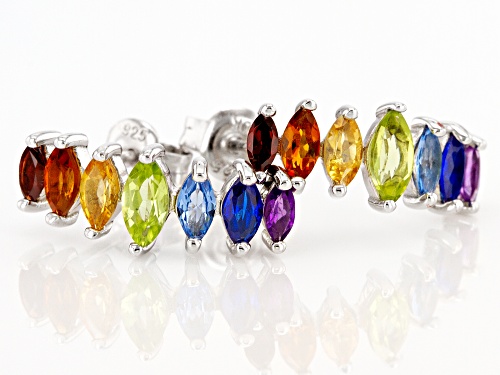 1.46ctw Marquise Multi-Gemstone Rhodium Over Sterling Silver Earrings