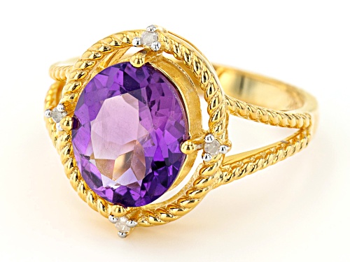 2.98ct Oval African Amethyst With 0.03ctw White Diamond 18K Yellow Gold Over Silver Ring - Size 8