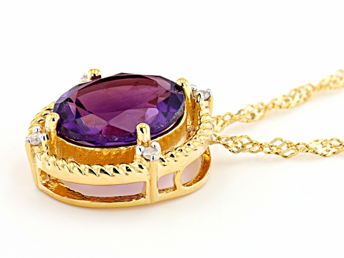 2.80ct Oval African Amethyst With 0.03ctw White Diamond 18K Yellow Gold Over Silver Necklace - Size 18
