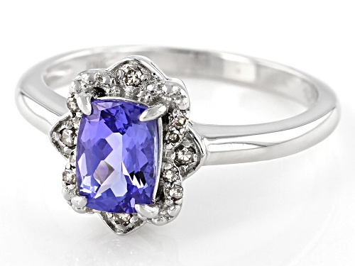 0.77ct Cushion Tanzanite With 0.06ctw Champagne Diamond Accent Rhodium Over Sterling Silver Ring - Size 8