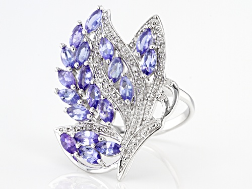 2.39ctw Marquise Tanzanite With 0.06ctw Round White Diamond Accent Rhodium Over Silver Ring - Size 7