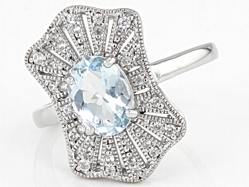 0.85ct Aquamarine and 0.19ctw White Zircon Rhodium Over Sterling Silver Ring. - Size 7