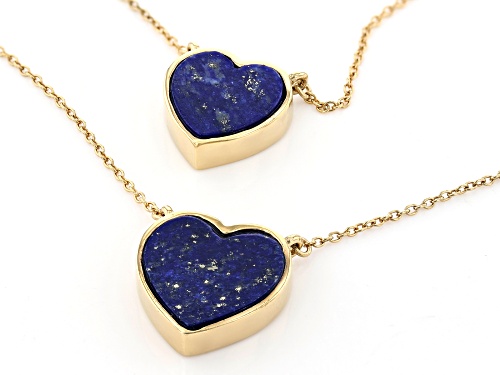 10-12mm Lapis Lazuli 18k Yellow Gold Over Silver 2 Layer Necklace - Size 18