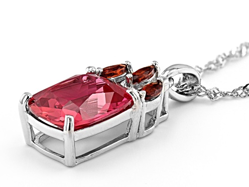 6.30ct Lab Padparadcha Sapphire, .33ctw Garnet, White Zircon Rhodium Over Silver Pendant With Chain
