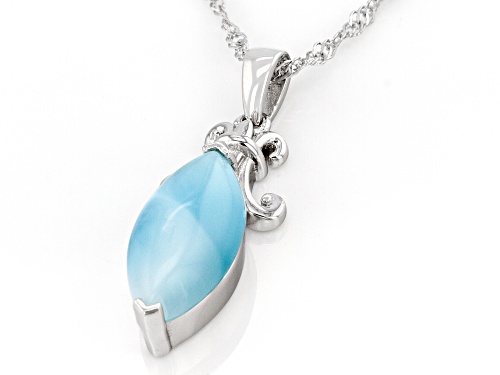 16x8mm Marquise Cabochon Larimar Rhodium Over Sterling Silver Solitaire Pendant With Chain