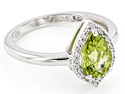 1.23ct Manchurian Peridot™ With .15ctw White Zircon Rhodium Over Sterling Silver Halo Ring - Size 8