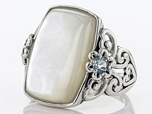 20x14mm Mother-Of-Pearl And 0.34ctw Glacier Topaz (TM) Rhodium Over Sterling Silver Ring - Size 6