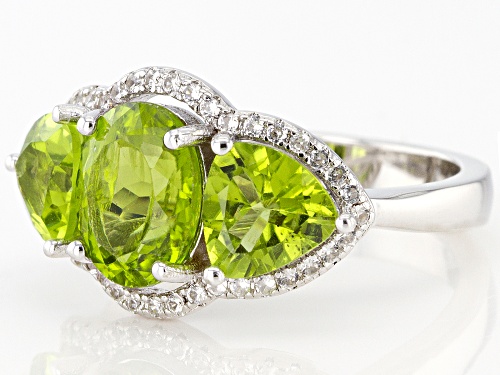 4.93ctw  Manchurian Peridot With 0.30ctw Round White Zircon Rhodium Over Sterling Silver Ring - Size 9