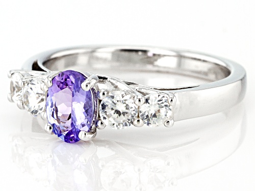 0.56ct Oval Tanzanite With 0.73ctw White Zircon Rhodium Over Sterling Silver Ring - Size 9