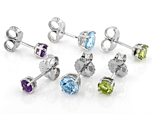 2.69ctw Round Multi-Gem Rhodium Over Sterling Silver Earrings Set