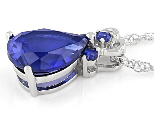 3.09ctw Pear And Round Lab Created Blue Sapphire Rhodium Over Sterling Silver Pendant With Chain
