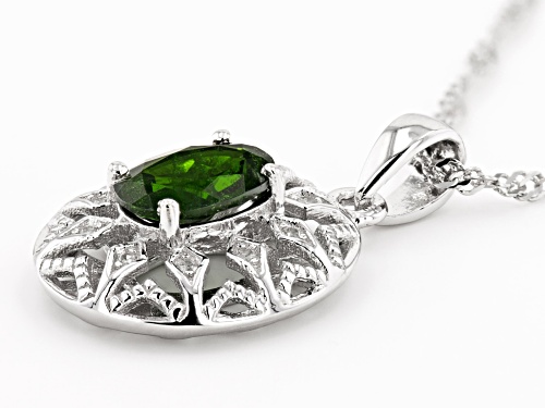 1.19ct Oval Chrome Diopside & 0.04ctw White Zircon Rhodium Over Sterling Silver Pendant With Chain.