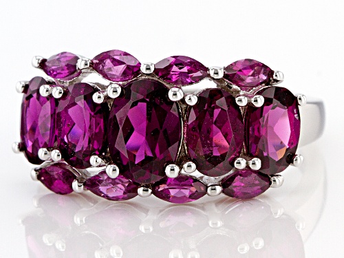 3.73ctw Raspberry Color Rhodolite Rhodium Over Sterling Silver Ring - Size 8