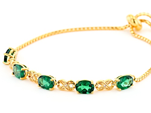 3.06ctw Oval Lab Emerald With 0.03ctw Lab Sapphire 18K Yellow Gold Over Silver Bolo Bracelet