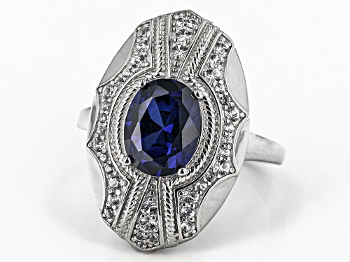 1.85ct Lab Blue Sapphire and 0.55ctw Lab White Sapphire Rhodium Over Sterling Silver Ring - Size 8