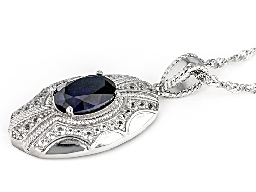 1.85ct Lab Blue Sapphire & 0.55ctw Lab White Sapphire Rhodium Over Silver Pendant With Chain