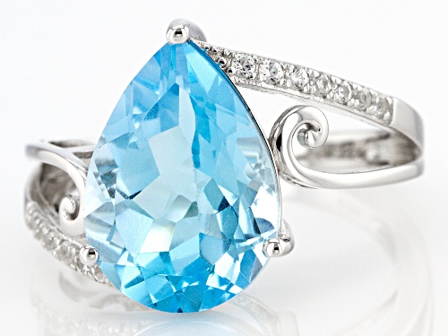 4.70ct Pear Shaped Glacier Topaz With 0.13ctw Lab White Sapphire Rhodium Over Sterling Silver Ring - Size 7