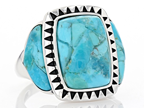 14x10mm Cushion And 13x3mm Free Form Turquoise Oxidized Sterling Silver Ring - Size 6