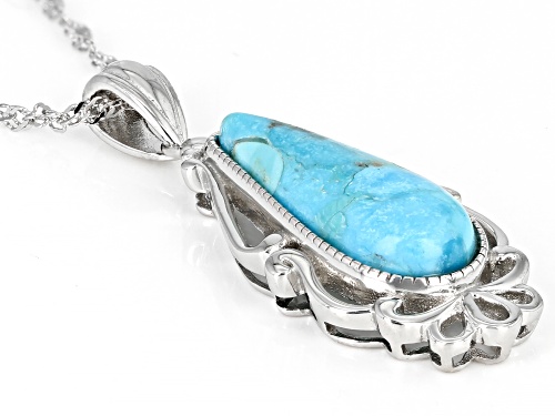 20x7.6mm Turquoise Rhodium Over Sterling Silver Pendant With Chain