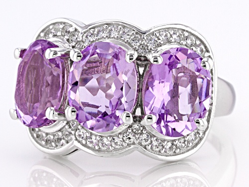 4.34ctw Oval Amethyst With 0.37ctw Round White Lab Sapphire Rhodium Over Sterling Silver Ring - Size 9