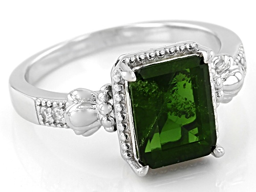 1.87ct Chrome Diopside With 0.03ctw White Zircon Rhodium Over Sterling Silver Ring - Size 9