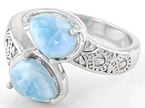8x6mm Larimar Rhodium Over Sterling Silver Bypass Ring - Size 7