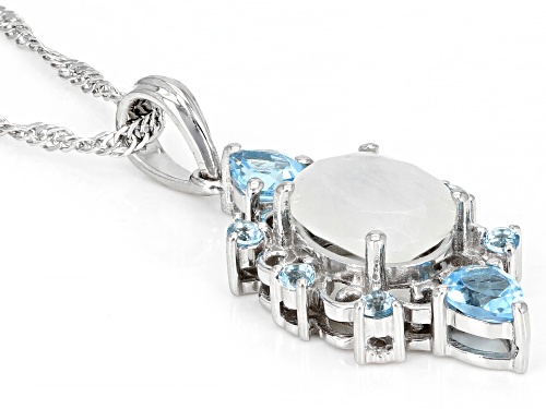 10x8mm Rainbow Moonstone With 0.76ctw Swiss Blue Topaz Rhodium Over Sterling Silver Pendant Chain
