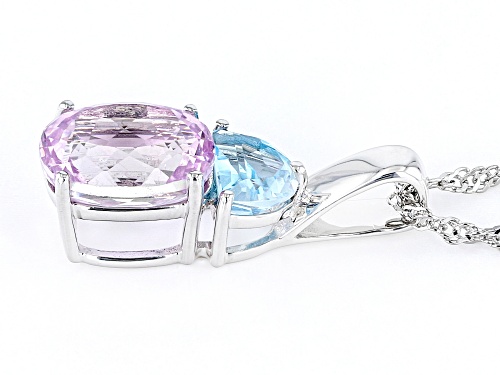 3.37ct Kunzite With 0.85ctw Glacier Topaz(TM) Rhodium Over Sterling Silver Pendant With Chain.