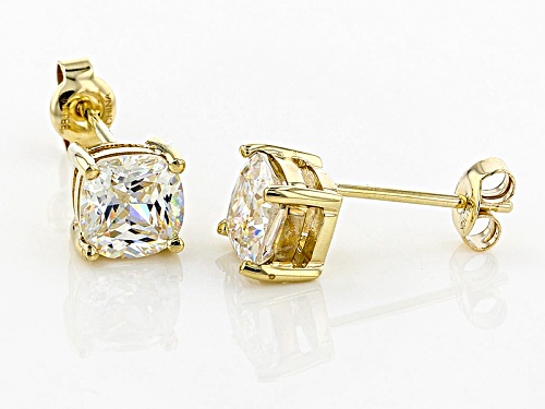 2.46ctw Square Cushion Strontium Titanate Solitaire 10K Yellow Gold Earrings