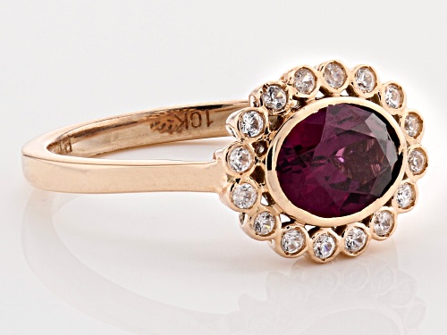 1.40ct Oval Grape Color Garnet Set East/West With .16ctw Round White Zircon 10k Rose Gold Ring - Size 7