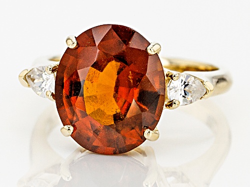 5.50ct Oval Hessonite Garnet And .40ctw Pear Shape White Zircon 10k Yellow Gold Ring - Size 8