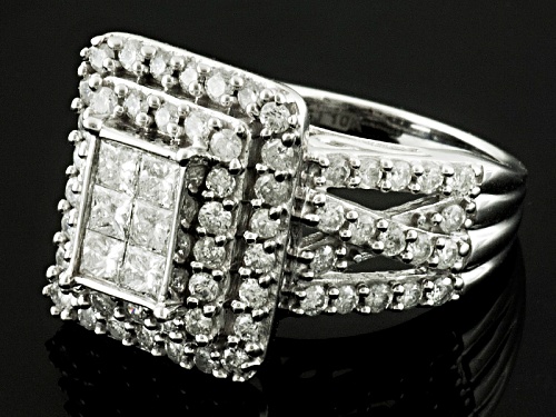 1.85ctw Round & Princess Cut Diamond 10k White Gold Ring - Size 10