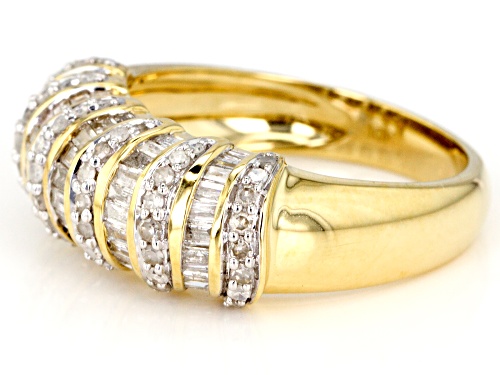 1.00ctw Round And Baguette White Diamond 10k Yellow Gold Dome Ring - Size 6