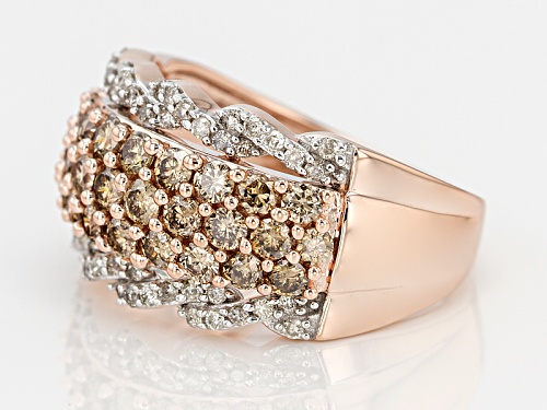 1.75ctw Round Champagne And White Diamond 10k Rose Gold Band Ring - Size 6