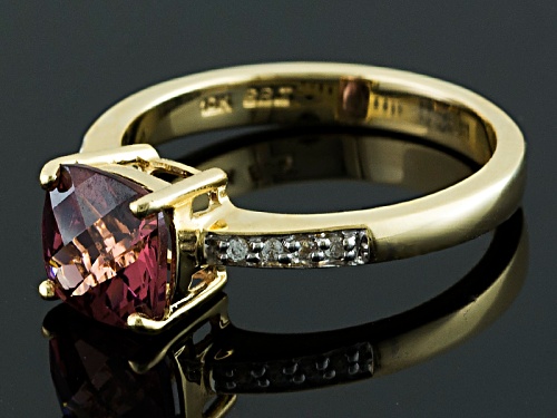 1.45ct Square Cushion Grape Color Garnet And .05ctw Round White Zircon 10k Yellow Gold Ring - Size 8