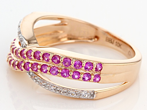 .68ctw Round Pink Sapphire And .10ctw Round White Zircon 10k Rose Gold Crossover Band Ring - Size 7