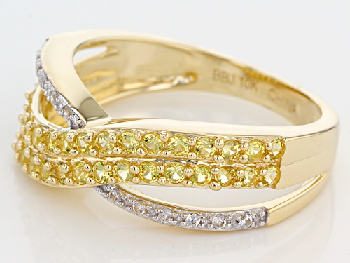 .68ctw Round Yellow Sapphire And .09ctw Round White Zircon 10k Yellow Gold Crossover Band Ring - Size 8