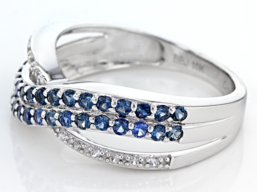 .58ctw Round Blue Sapphire And .10ctw Round White Zircon 10k White Gold Crossover Band Ring - Size 8