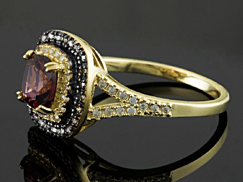 1.10ct Grape Color Garnet With .42ctw White Zircon And .24ctw Champagne Diamond 10k Gold Ring - Size 6