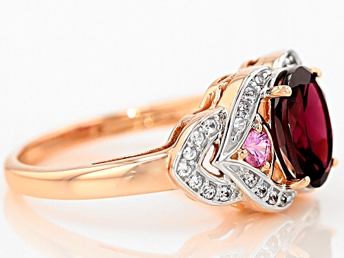 1.78ct Oval Grape Color Garnet, .15ctw Pink Sapphire With .17ctw White Zircon 10k Rose Gold Ring - Size 6