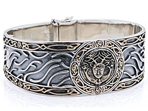 Keith Jack™ Sterling Silver & Bronze Cernunnos Hinged Cuff Bracelet - Size 8
