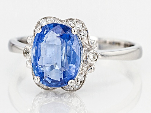 3.00ct Oval Nepalese Blue Kyanite With .16ctw Round White Zircon 10k White Gold Ring. - Size 8