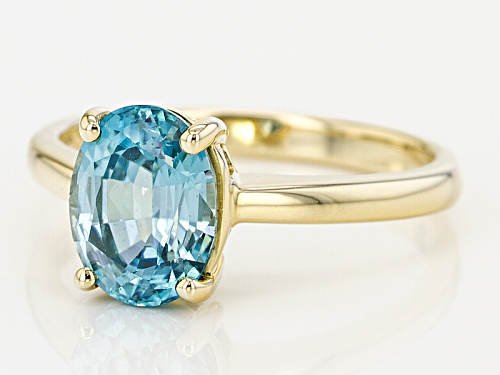 2.05ct Oval Blue Zircon Solitaire 10k Yellow Gold Ring. - Size 8
