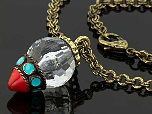 Katy Richards ™ White Crystal Simulant Coral And Turquoise Antiqued Gold Tone Necklace