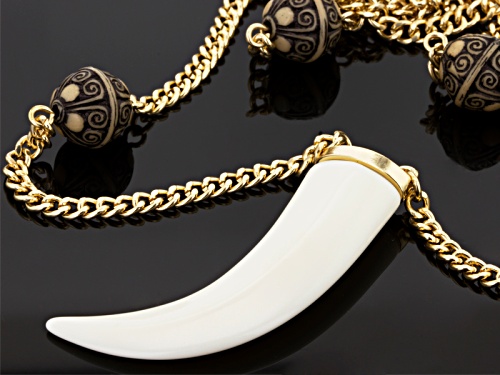 Katy Richards ™ Black Bead Antiqued Gold Tone Horn Necklace