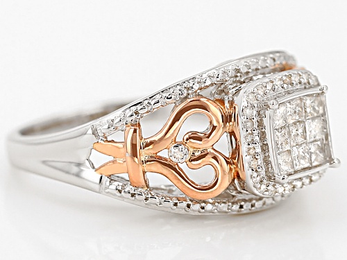 .40ctw Princess Cut & Round White Diamond Rhodium And 14k Rose Gold Over Silver Quad Ring - Size 11
