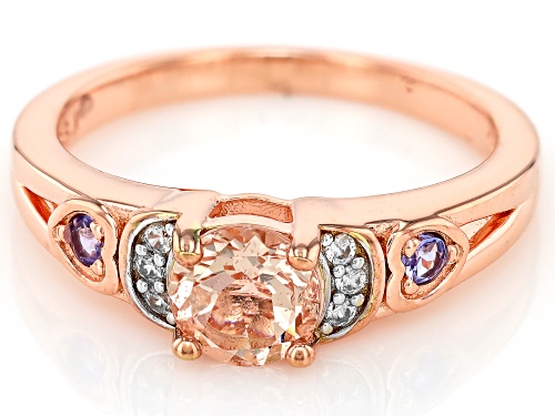 0.65ct Peach Morganite, 0.05ctw Tanzanite, 0.06ctw White Zircon 18k Rose Gold Over Silver Ring - Size 10