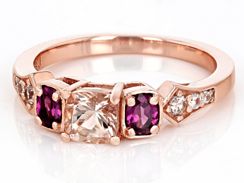 0.42ct Morganite, 0.39ctw Rhodolite, 0.13ctw White Zircon 18k Rose Gold Over Sterling Silver Ring - Size 6