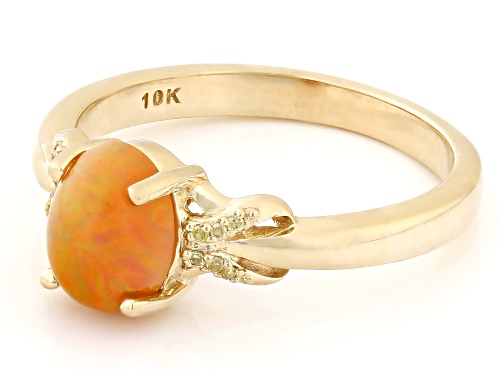 8x6mm Buttercup Color Ethiopian Opal With 0.03ctw Yellow Diamond 10k Yellow Gold Ring - Size 6