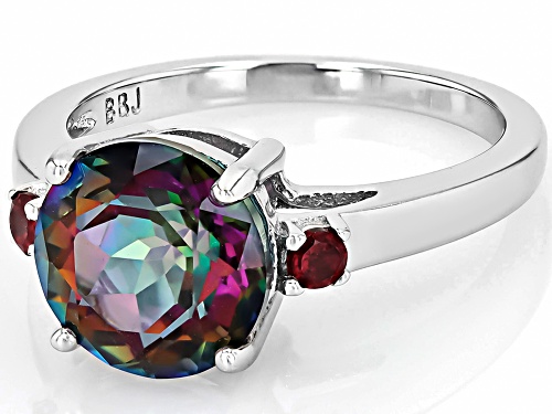 2.79ct Round Multi-Color Quartz With 0.15ctw Round Rhodolite Rhodium Over Sterling Silver Ring - Size 10